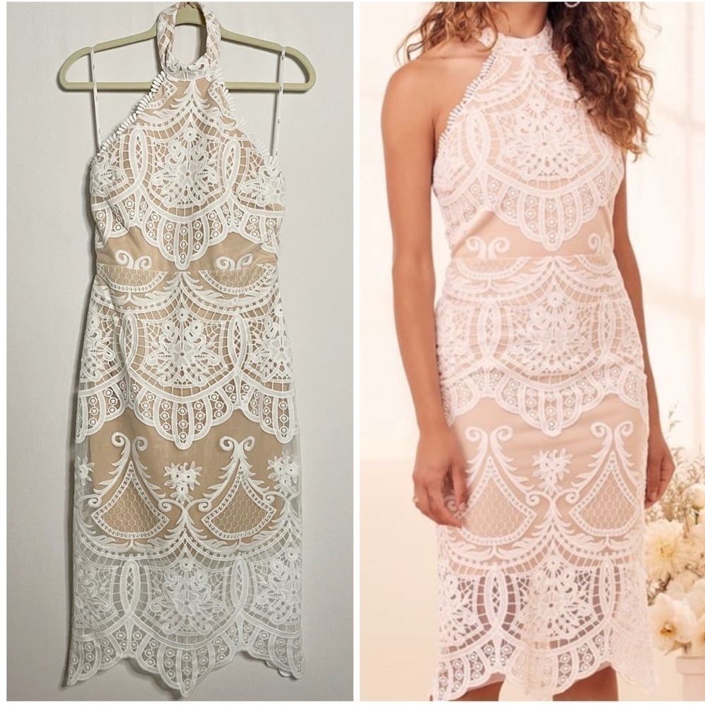 Lulus Celebrate Life White Lace Halter Midi Dress